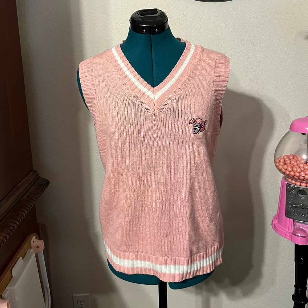“Sanrio Pink Sleeveless Sweater Vest with Embroidered My Melody”